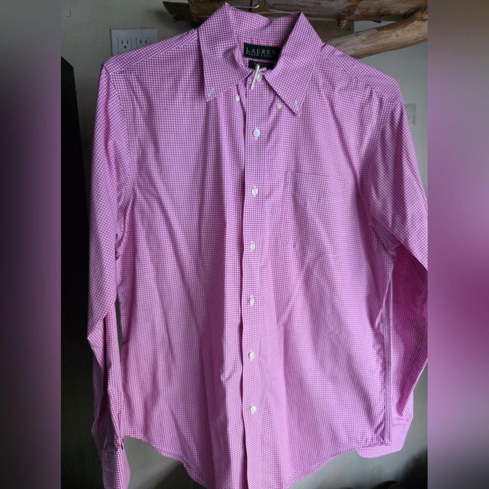 Lauren Ralph Lauren Pink Gingham Shirt Neck 15.5  34/35
